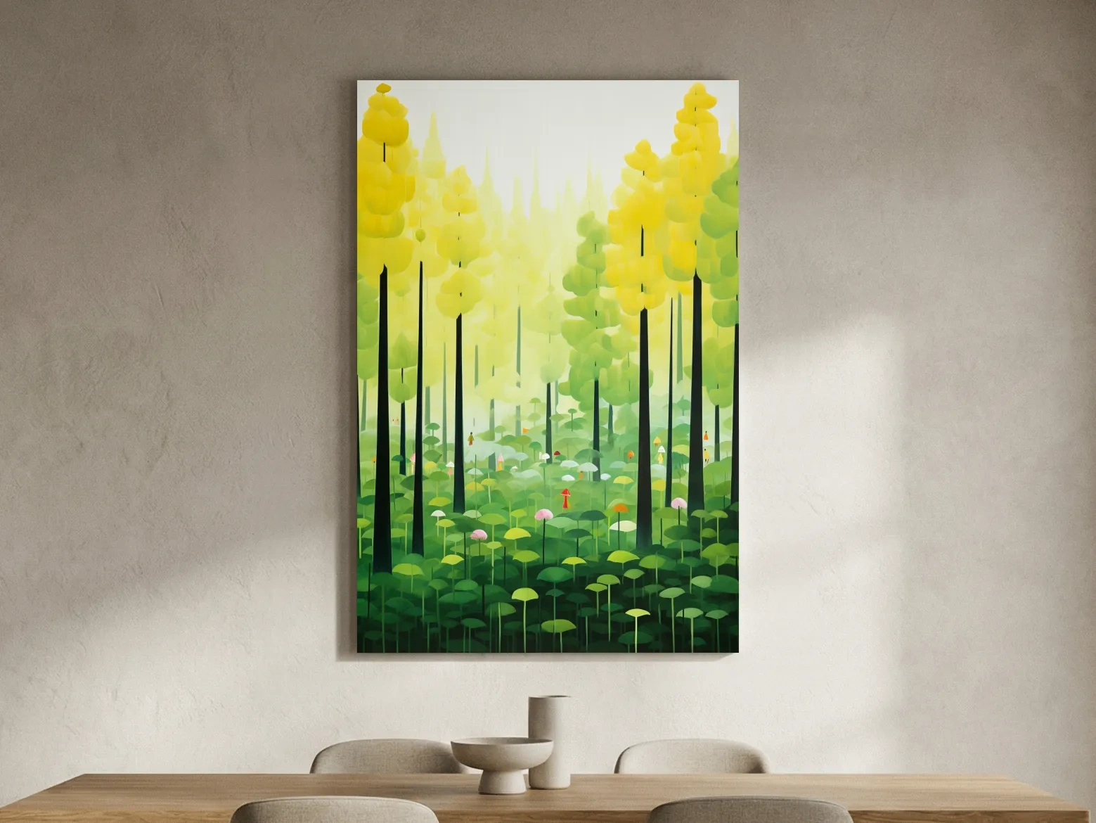 Whimsical Colorful Forest Painting - Surreal Botanical Wall Art