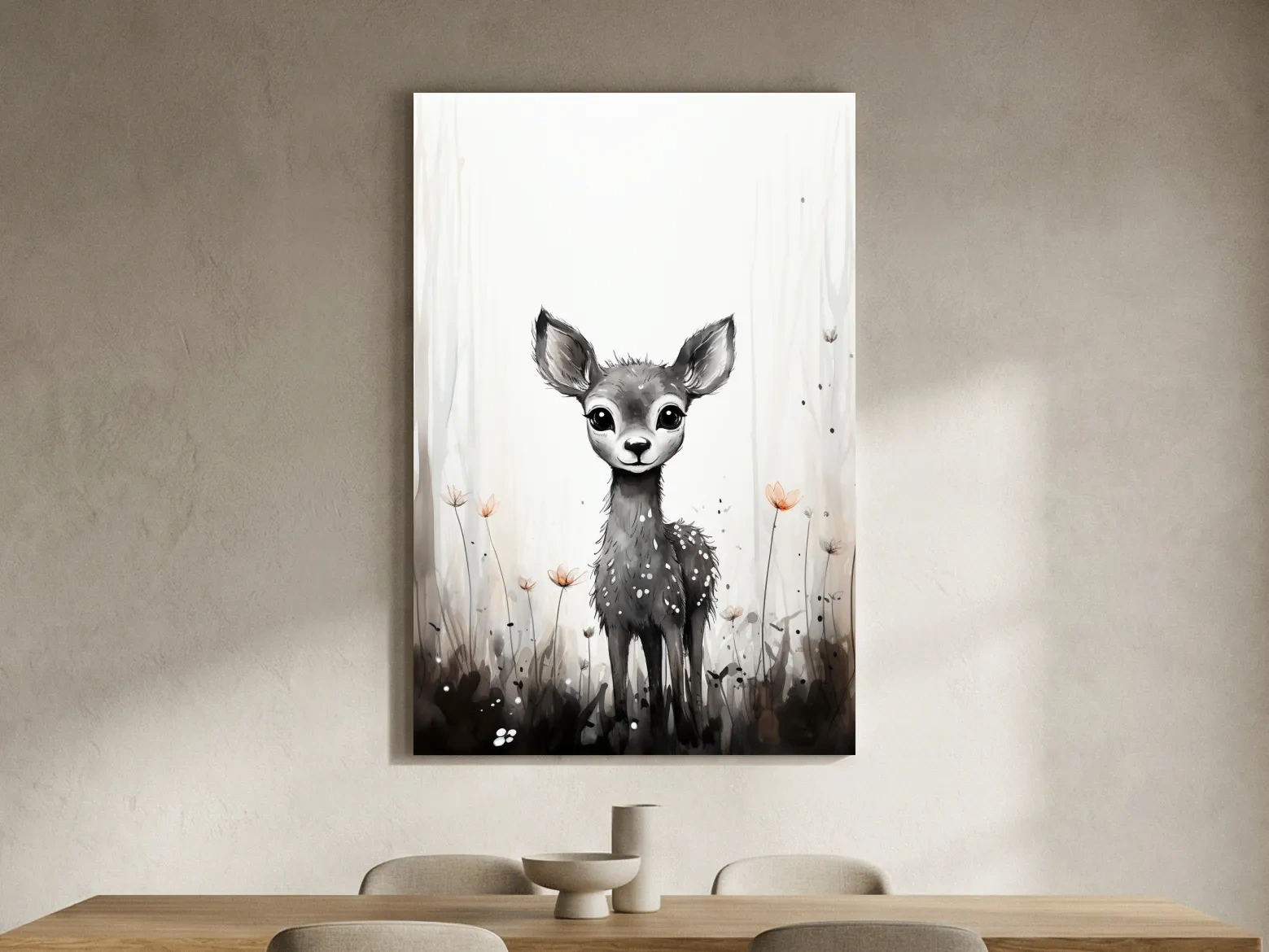 Cute Deer Fawn Watercolor Illustration - Whimsical Woodland Nursery Wall Art