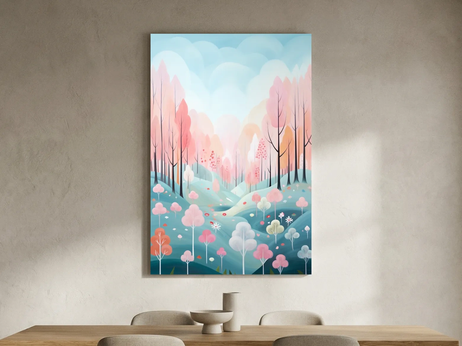 Whimsical Pastel Spring Forest Landscape - Dreamy Nature Wall Art