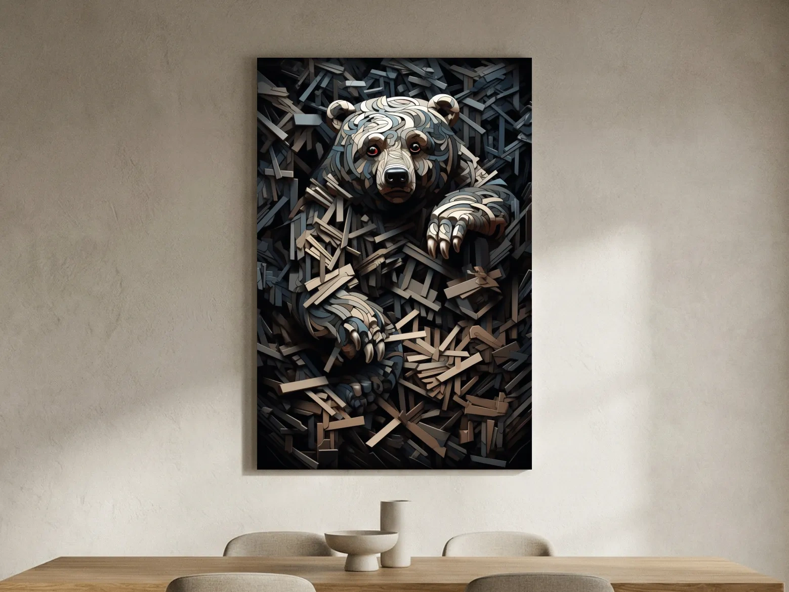 Deconstructed Hidden Grizzly Bear - 3D Abstract Wildlife Wall Art