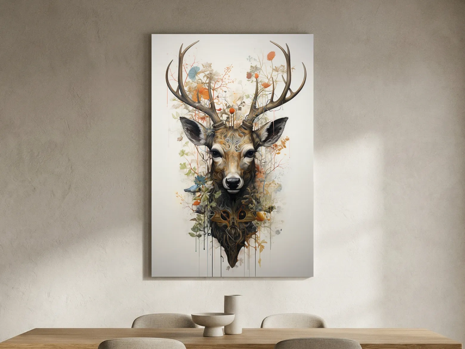 Ornate Floral Deer Head Illustration - Elegant Woodland Wildlife Wall Art