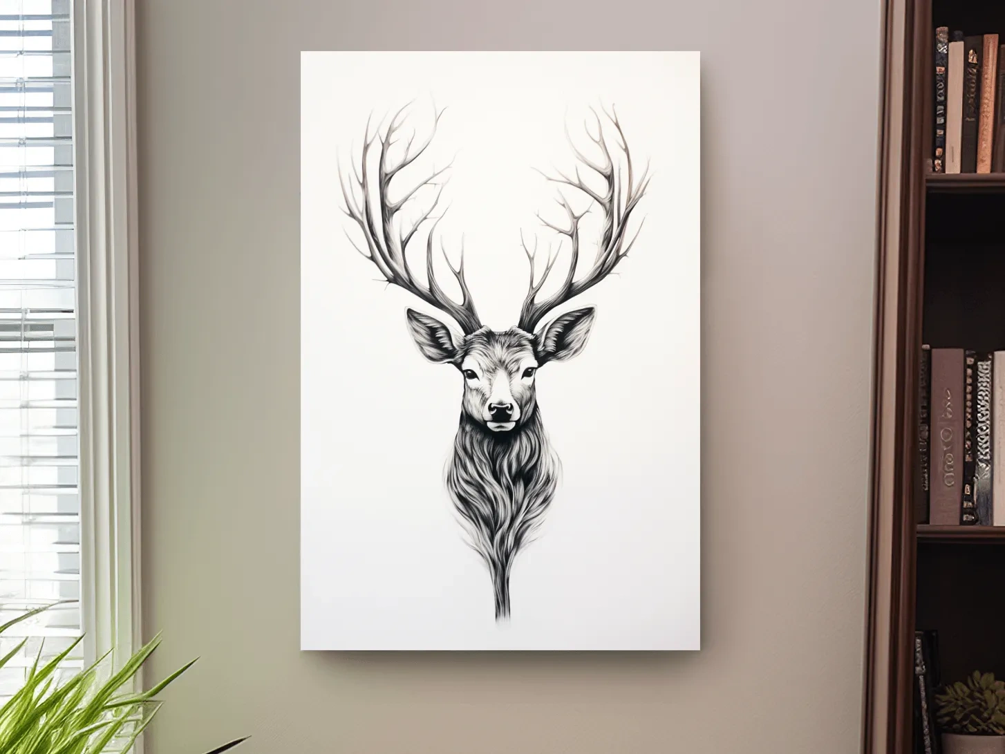Minimalist Stag Head Line Drawing - Black And White Deer Tattoo  Artwork