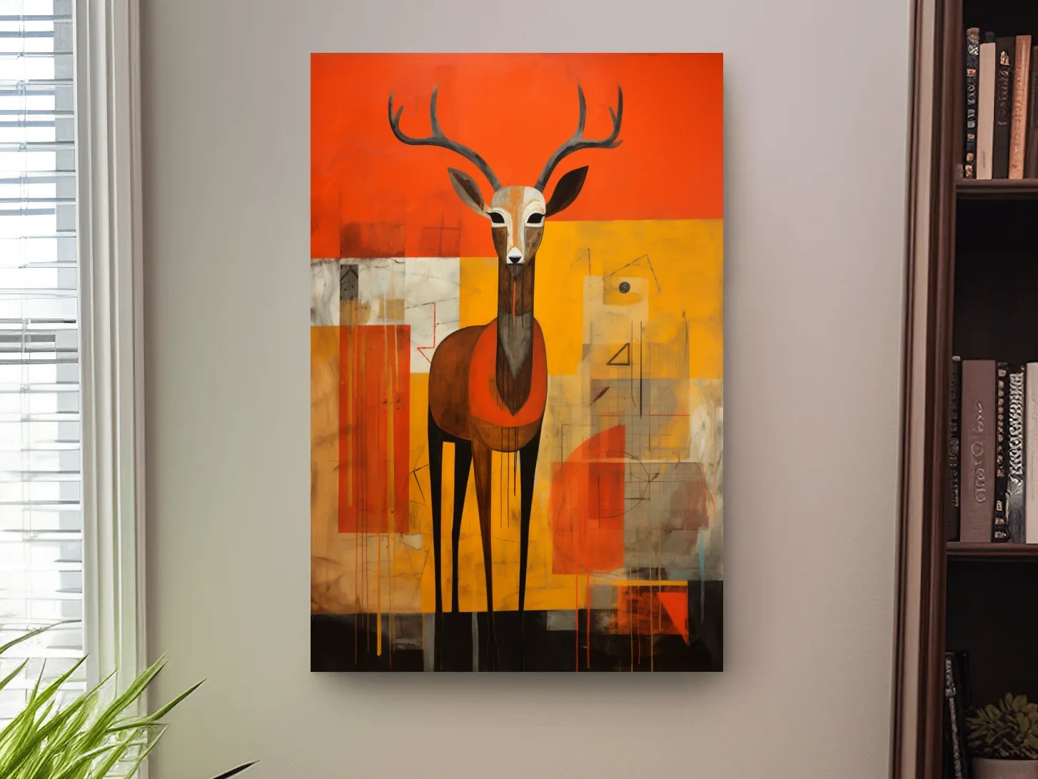 Rustic textured abstract painting of a deer