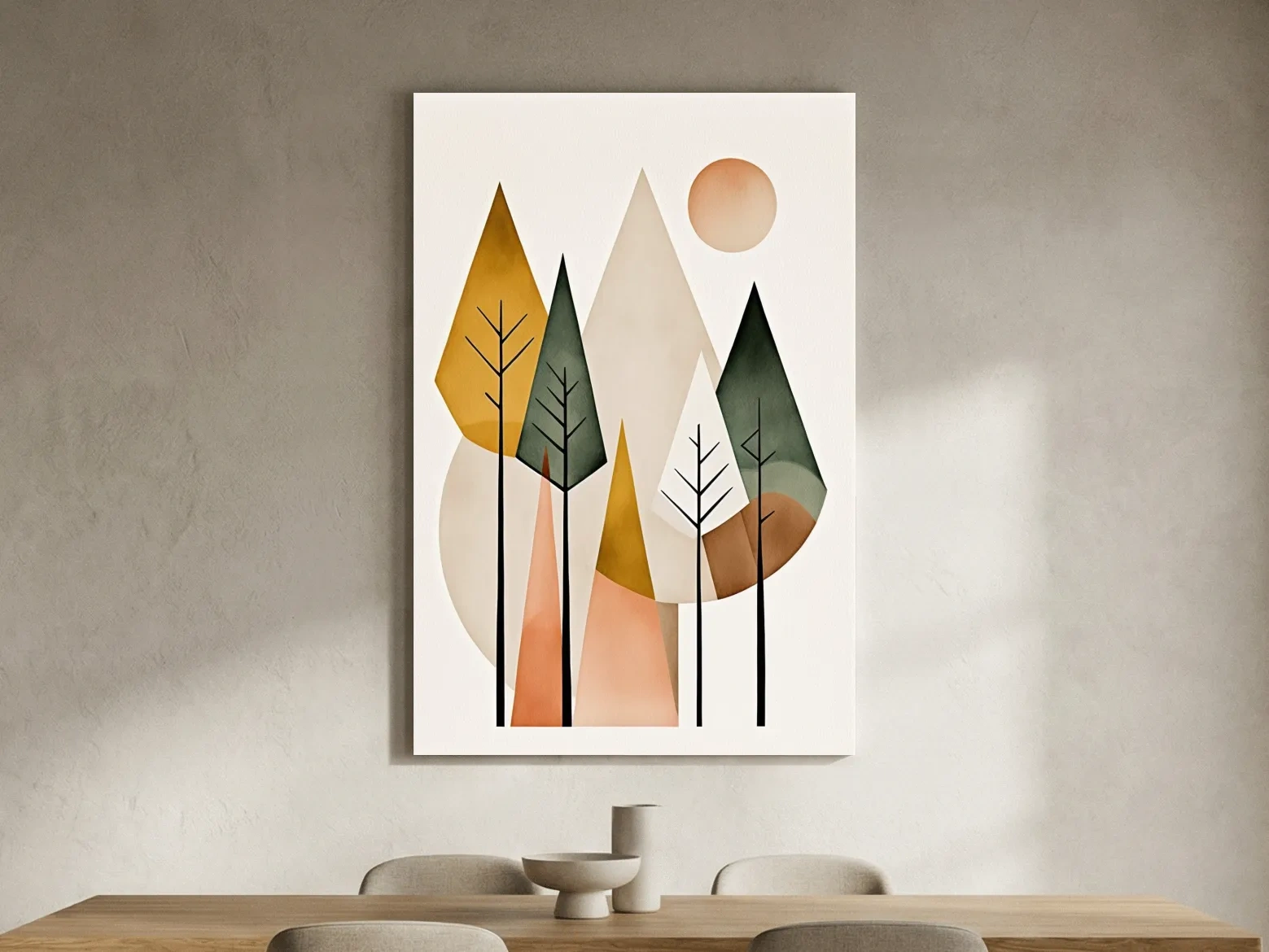Minimalist Geometric Mountain Forest Artwork - Scandinavian Boho Wall Art