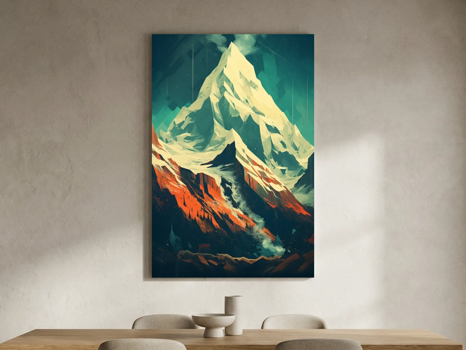 Retro Geometric Glacier Mountain Peak Artwork - Alpine Landscape Wall Art