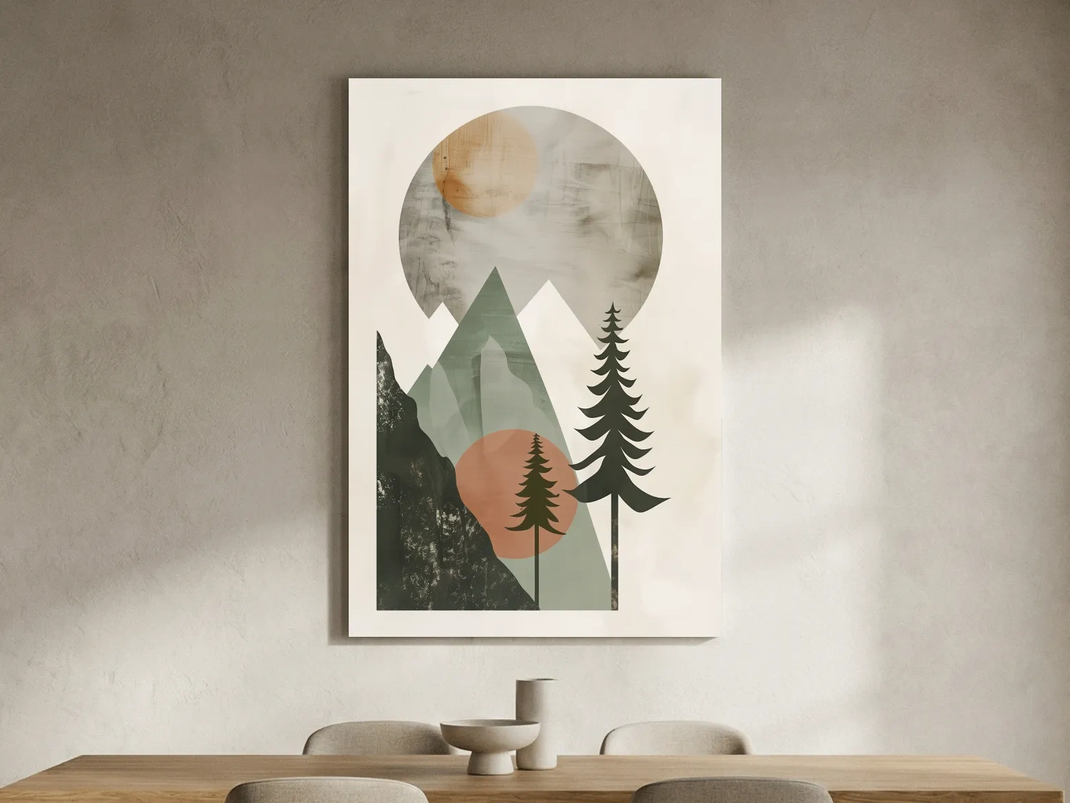 Minimalist Scandinavian Mountain Pines Landscape - Modern Boho Wall Art