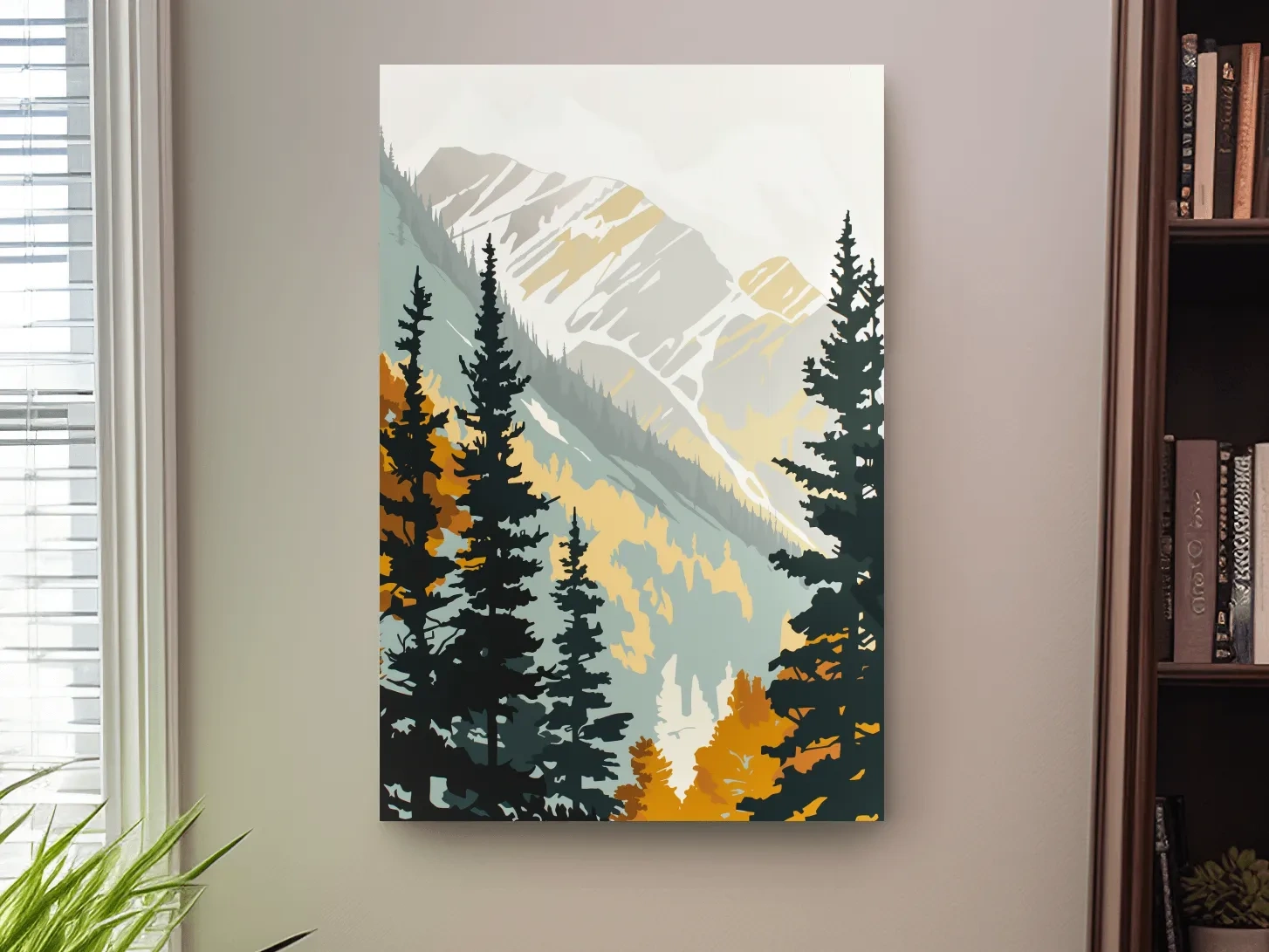 Minimalist Alpine Mountain & Pine Forest - Scandinavian Landscape Wall Art