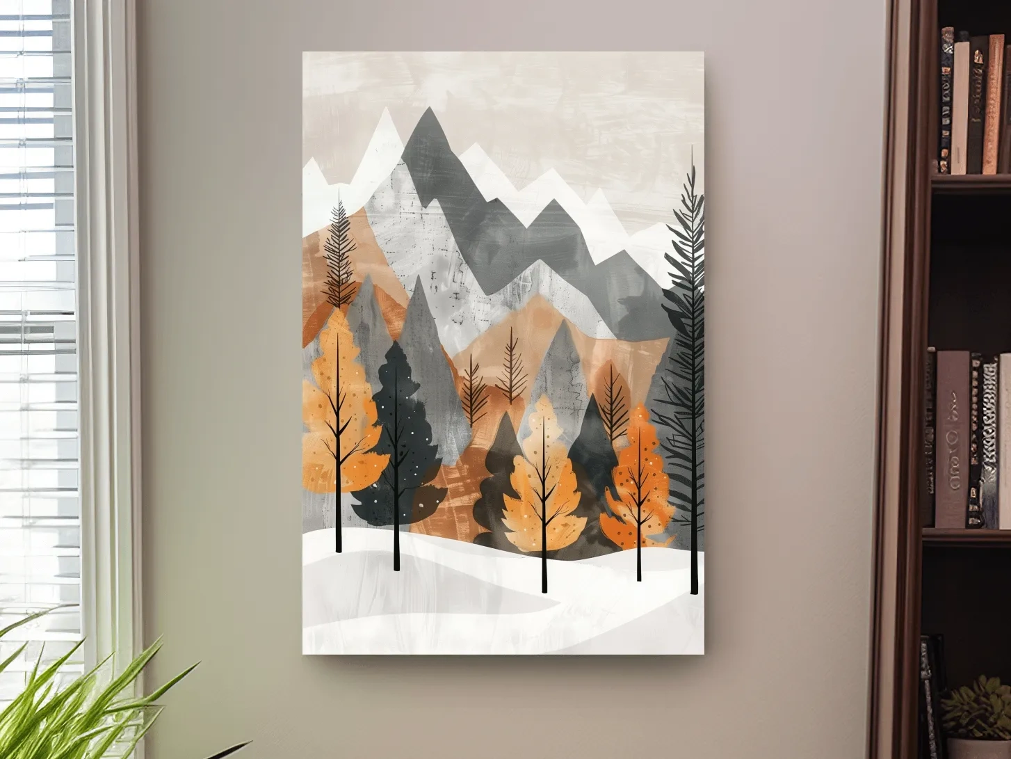 Scandinavian Autumn Mountain Forest Landscape - Minimalist Alpine Wall Art