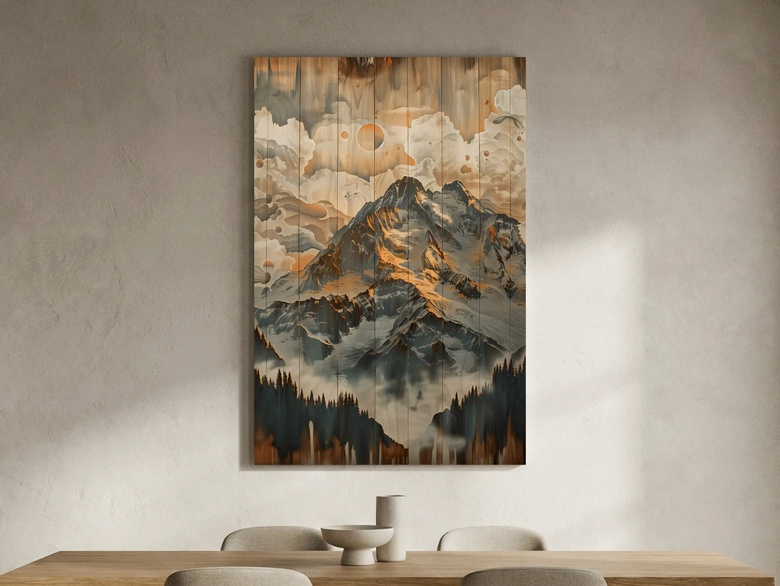 Rustic Glacier Mountain Range Artwork - Vintage Wood Grain Alpine Wall Art