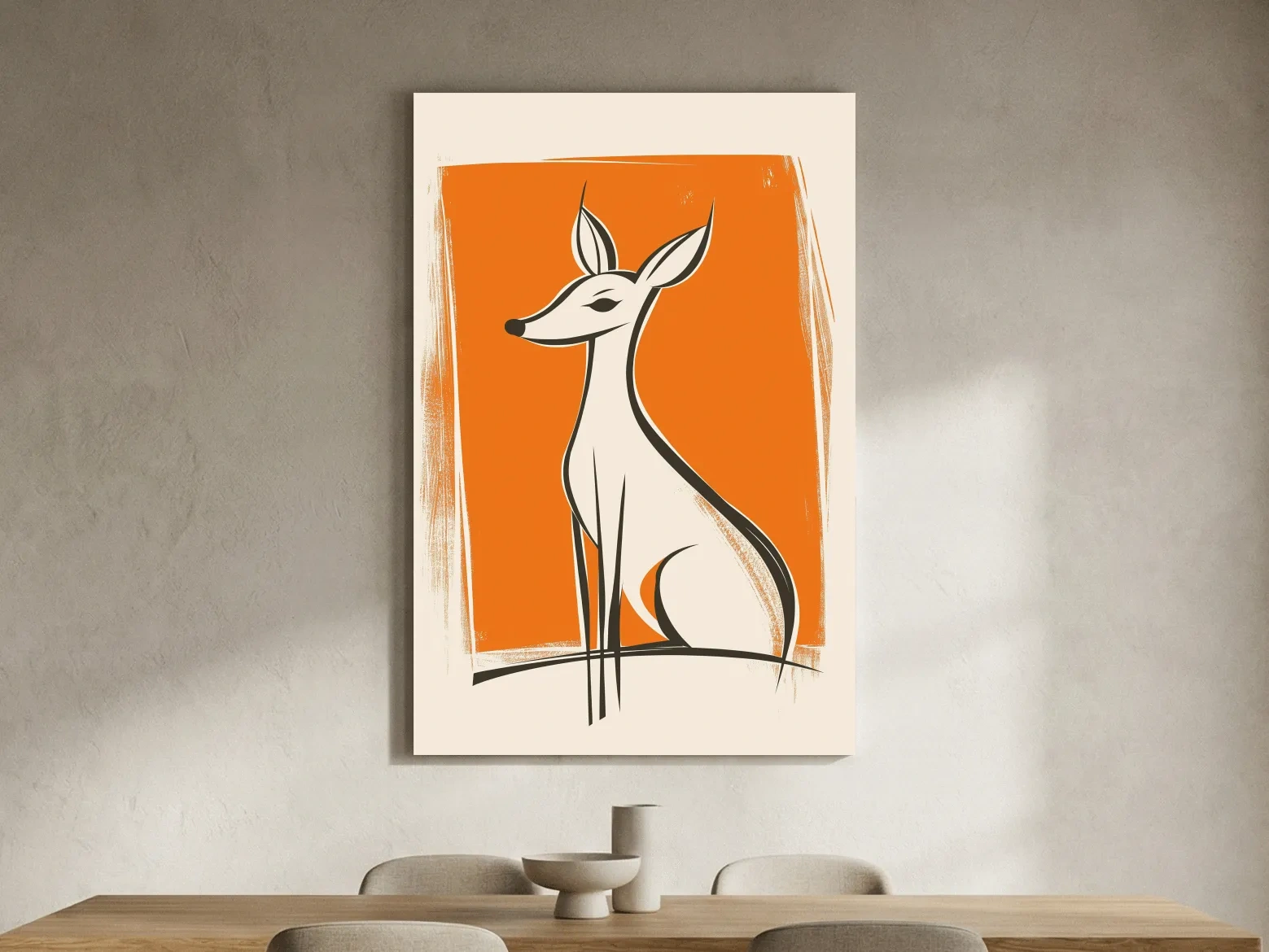 Stylized Deer Caricature Illustration - Mid Century Modern Wildlife Wall Art