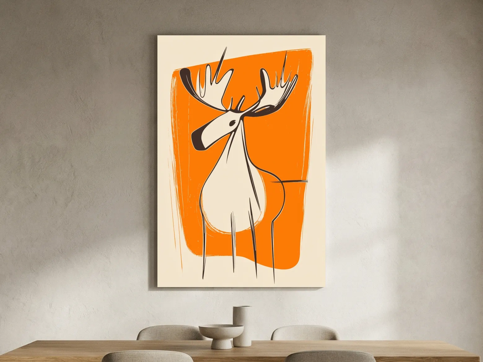 Mid-Century Minimalist Moose Caricature Illustration - Modern Wildlife Wall Art