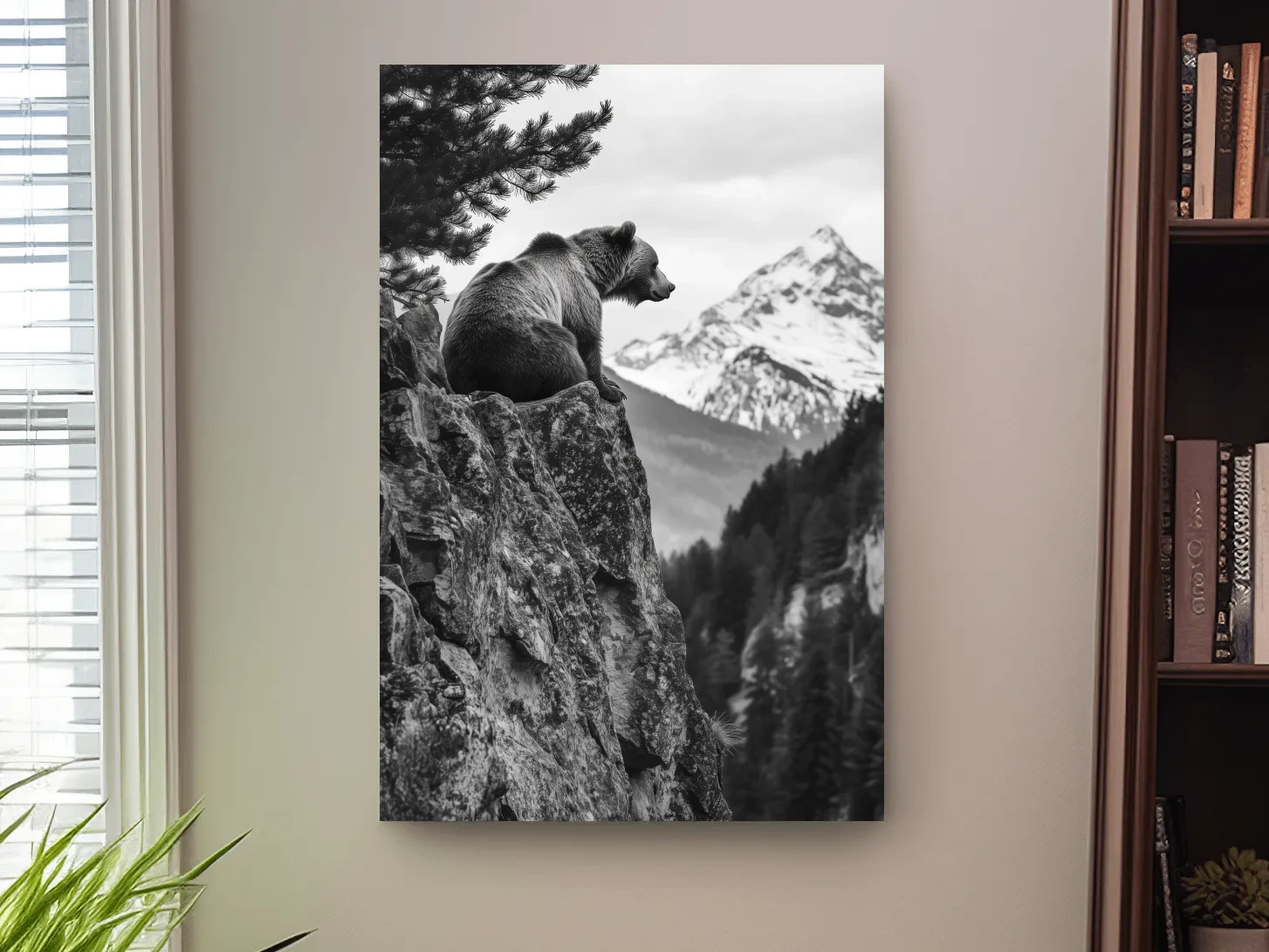 Black And White Grizzly Bear Photographic Artwork - Alpine Wildlife Wall Art