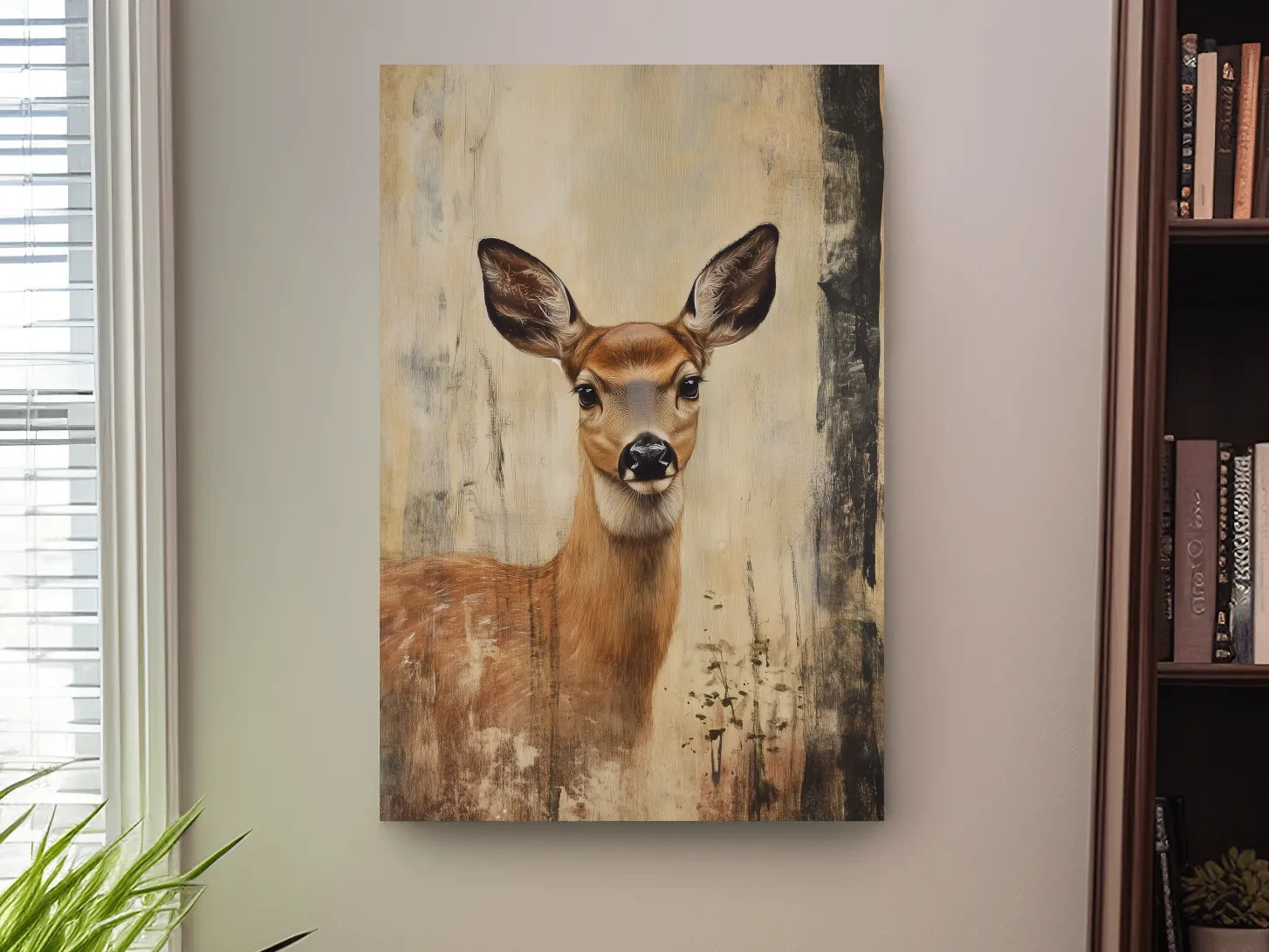 Rustic Whitetail Fawn Portrait Painting - Woodland Wildlife Wall Art