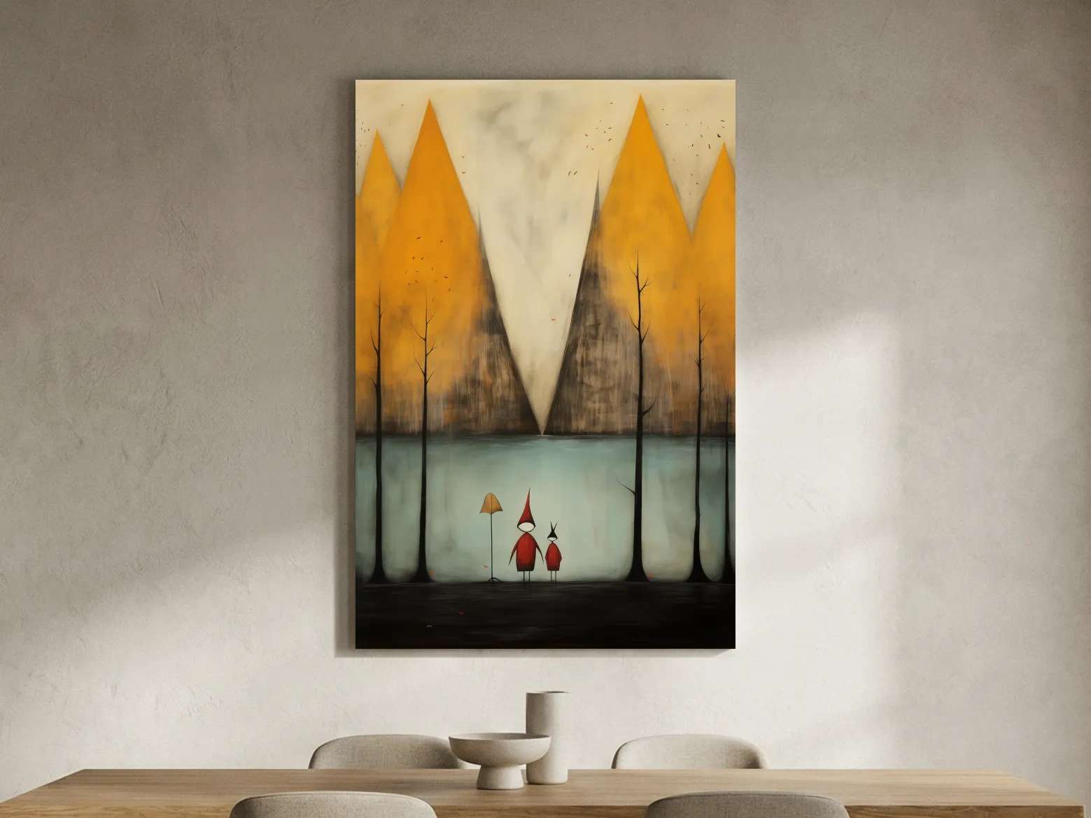 Whimsical Mountain Lake Scene Painting - Storybook Landscape Wall Art