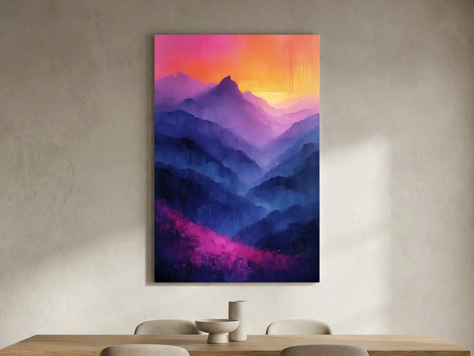 Vibrant Abstract Sunset Mountain Layers - Colorful Contemporary Wall Art