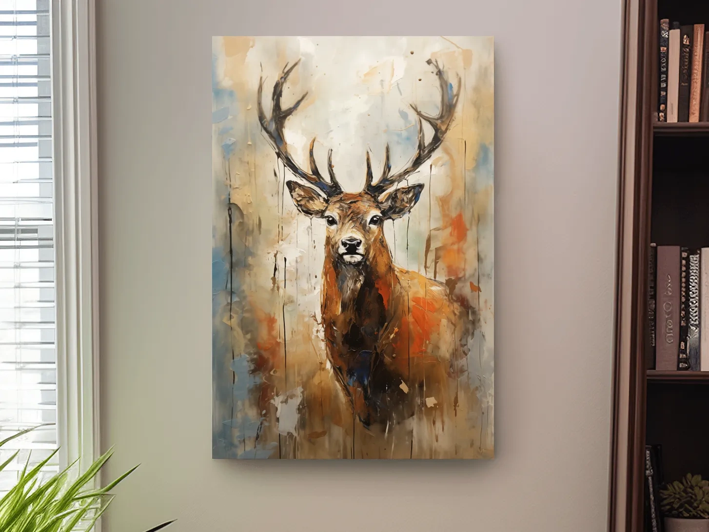 Deer buck painting, rustic impasto effect