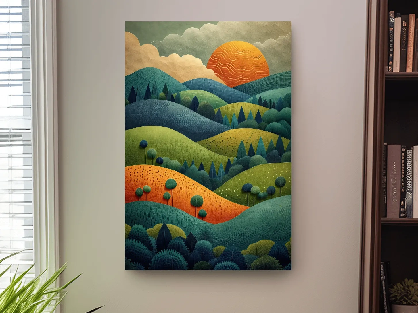 Layered Mountain Sunset Landscape - Mid Century Modern Forest Wall Art