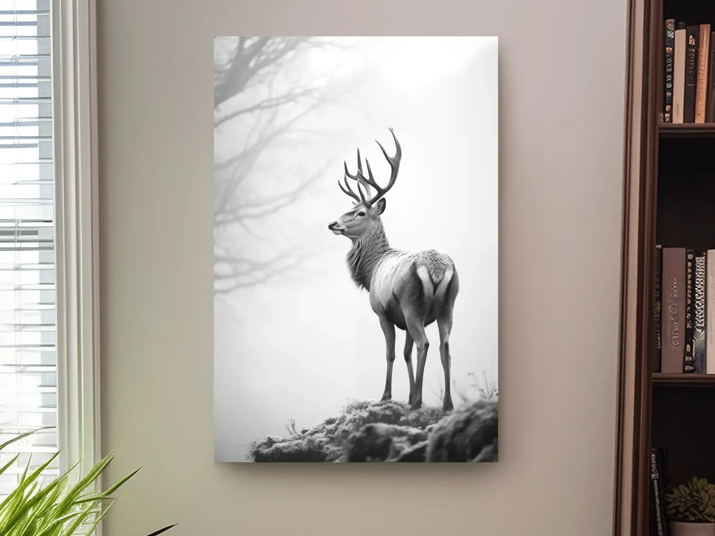 Black And White Stag Portrait - Minimalist Wildlife Wall Art