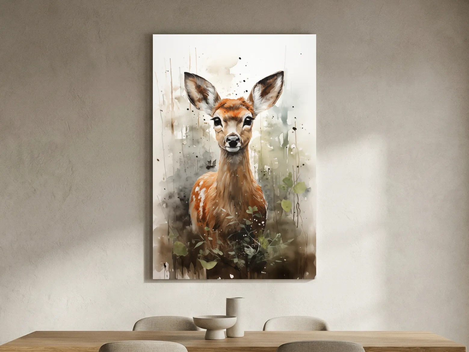 Whimsical Baby Deer Watercolor Portrait - Woodland Nursery Wall Art