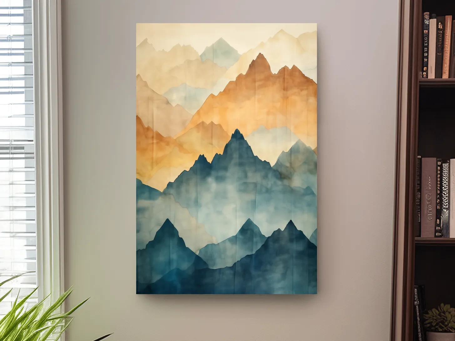 Foggy Layered Mountain Watercolor Landscape - Abstract Wall Art