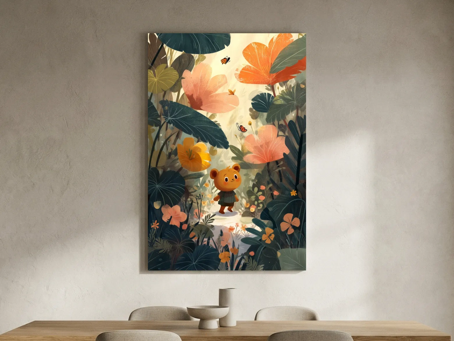 Whimsical Teddy Bear In Enchanted Garden - Cute Childrens Nursery Wall Art