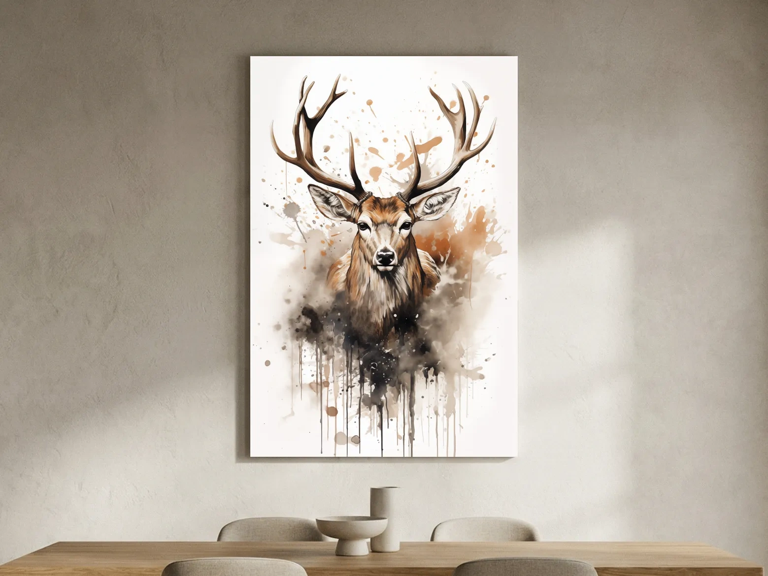 Majestic Stag Watercolor Splash Painting - Rustic Wildlife Wall Art