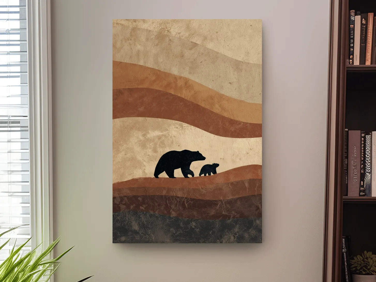 Scandi Bear Family Silhouette Artwork - Earthy Abstract Wildlife Wall Art