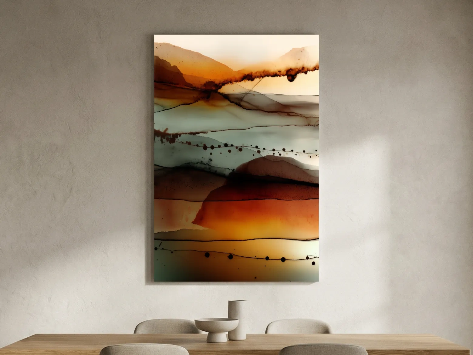 Moody Abstract Mountain Horizon Watercolor - Modern Landscape Wall Art