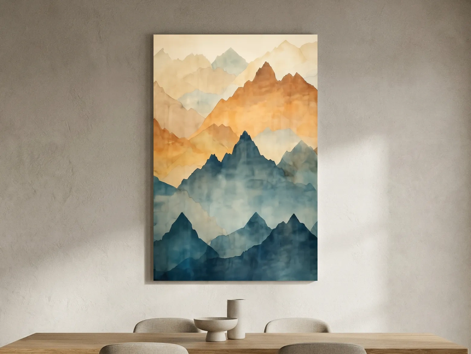 Foggy Layered Mountain Watercolor Landscape - Abstract Wall Art