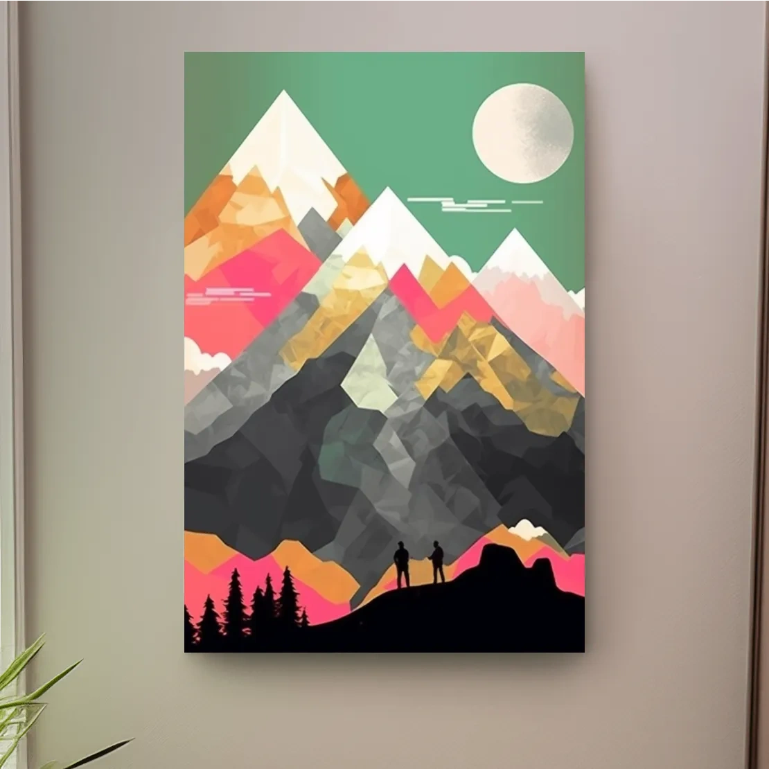 Simple flat colour 2d mountain art, colourful mountain ranges