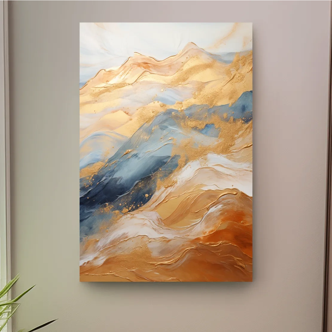 Abstract Gold And Blue Mountain Landscape - Modern Fluid Marble Wall Art