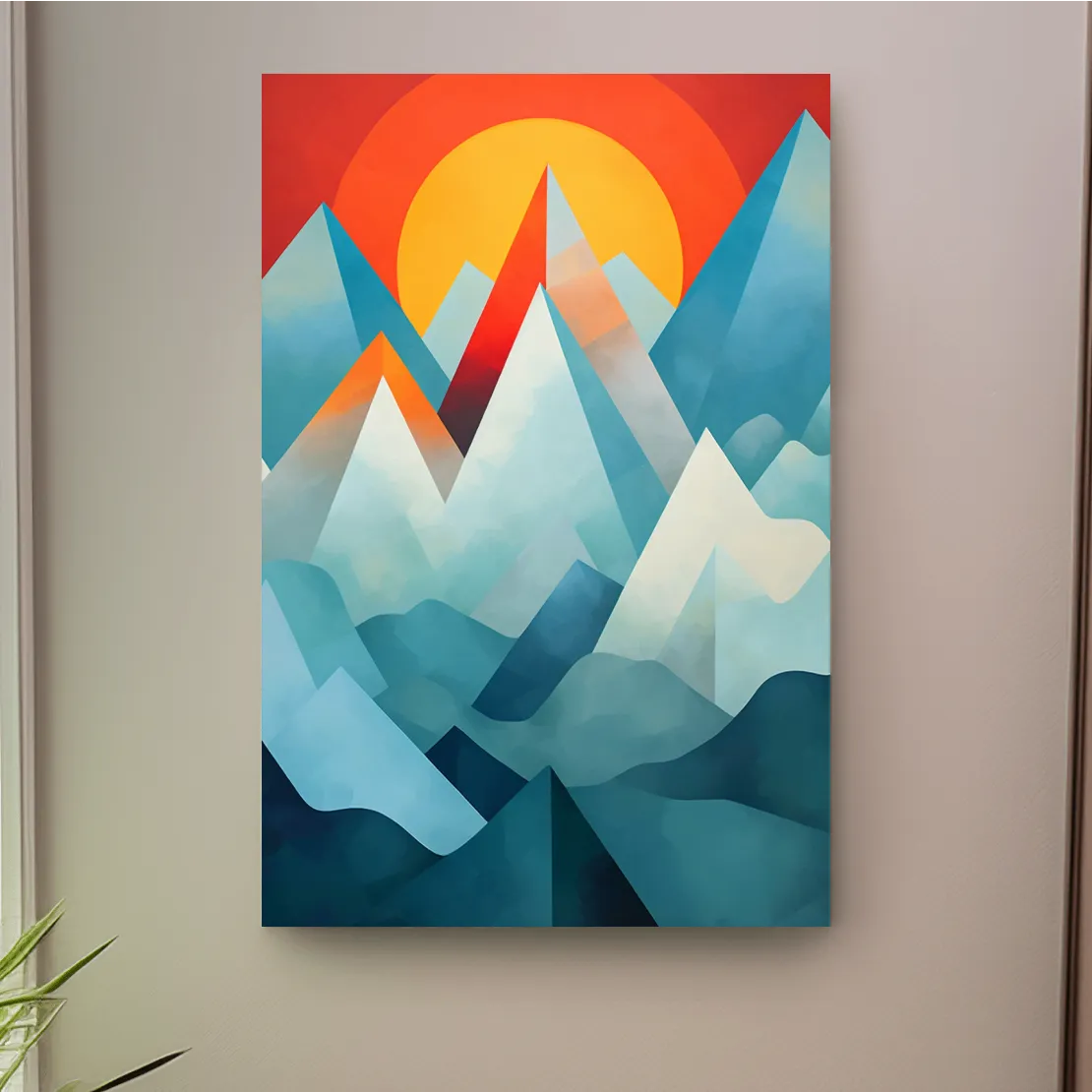 Abstract suprematism sunset mountain painting