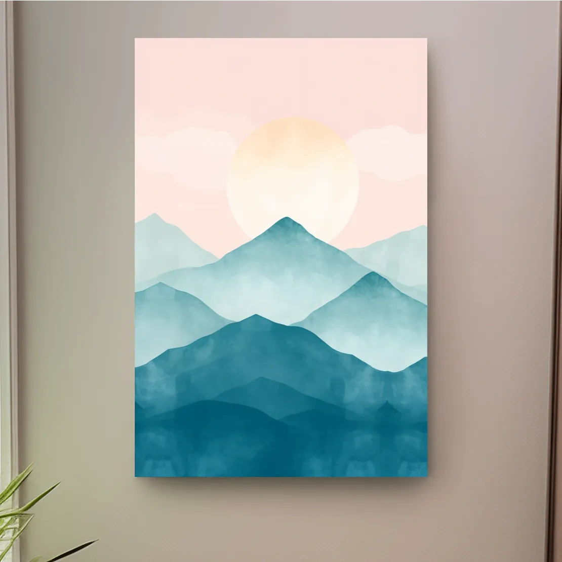 Soft pastel mountain landscape painting, pastel colored wall art