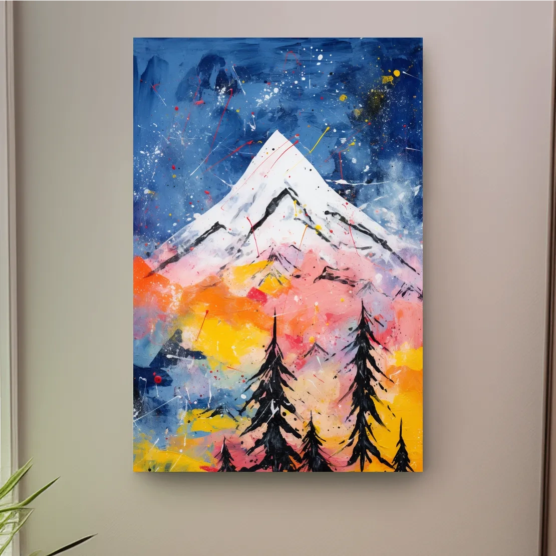 Textured simple abstract colorful mountain painting