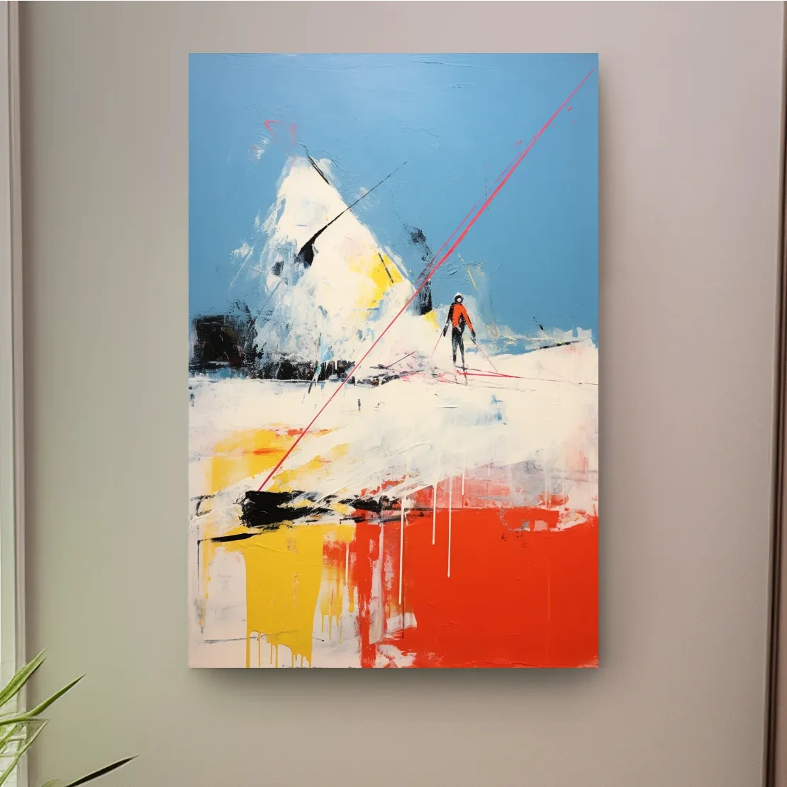 Expressionist Abstract Skiier Mountain Peak Painting - Winter Sports Wall Art