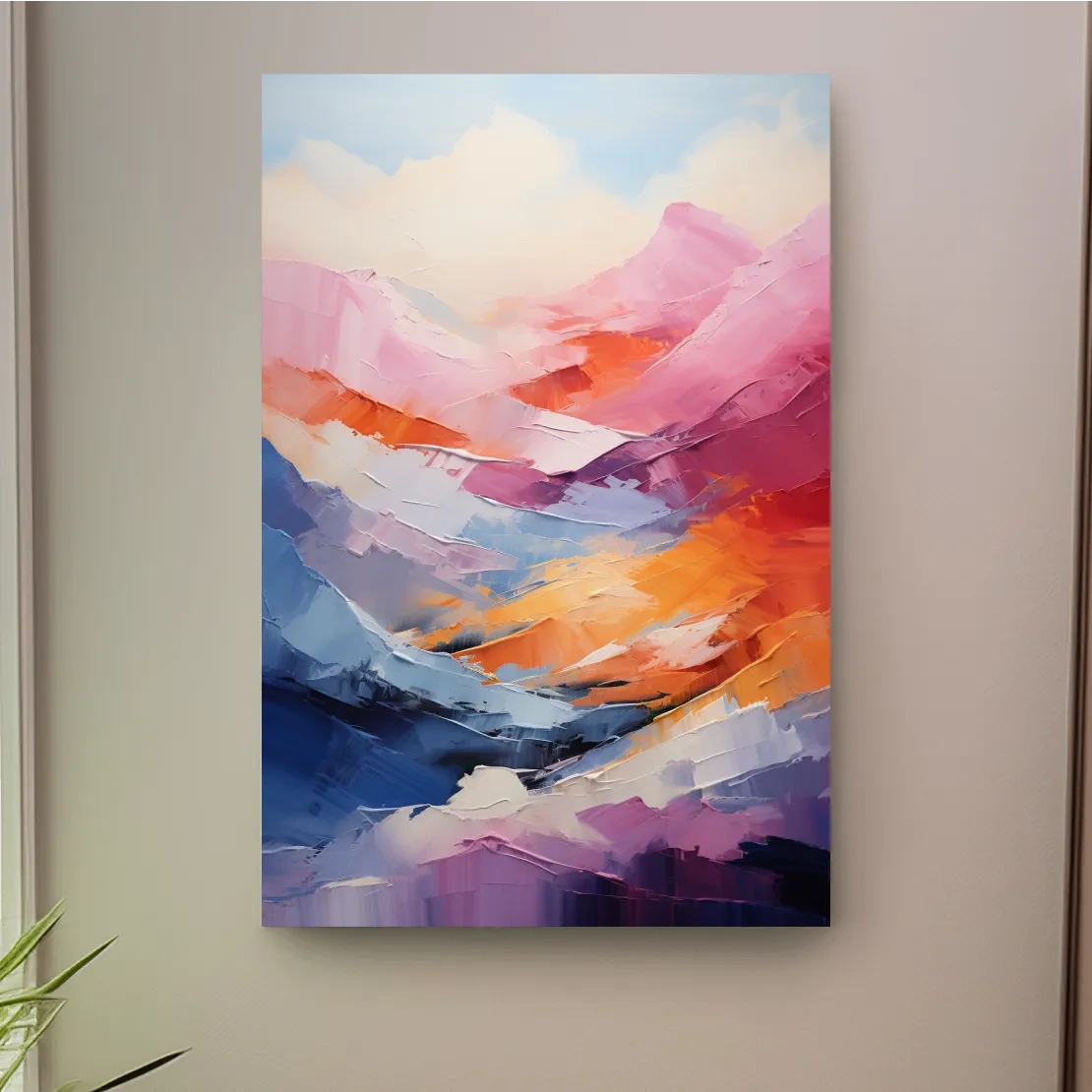 Vibrant Abstract Mountain Landscape Painting - Colorful Impasto Texture Wall Art