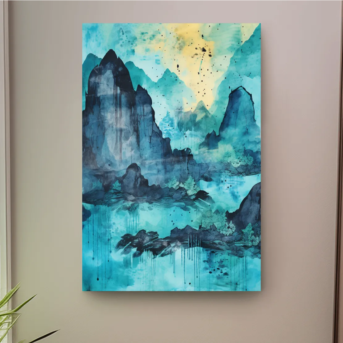 Abstract painting of a mountainous landscape