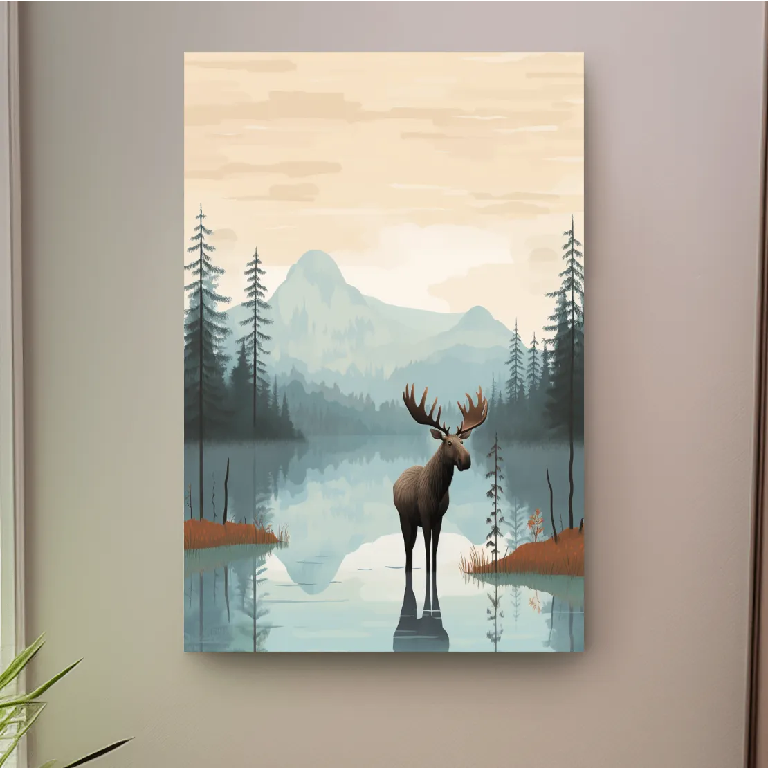 Childrens illustration of a moose in the mountains
