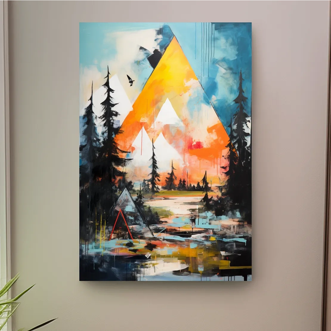 Abstract style painting art of geometric mountains