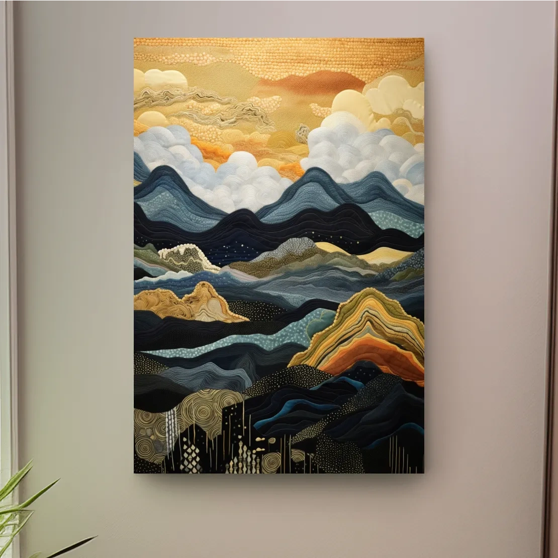 Elegant tapestry art, rolling mountain patterns
