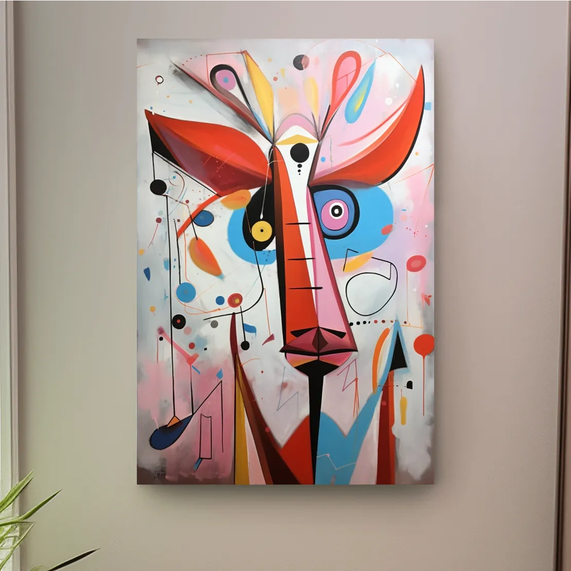 Quirky abstract painting of a deers head