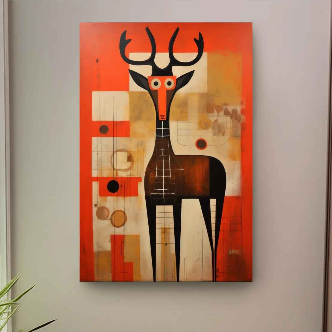 Funny quirky painting of a cartoon style deer