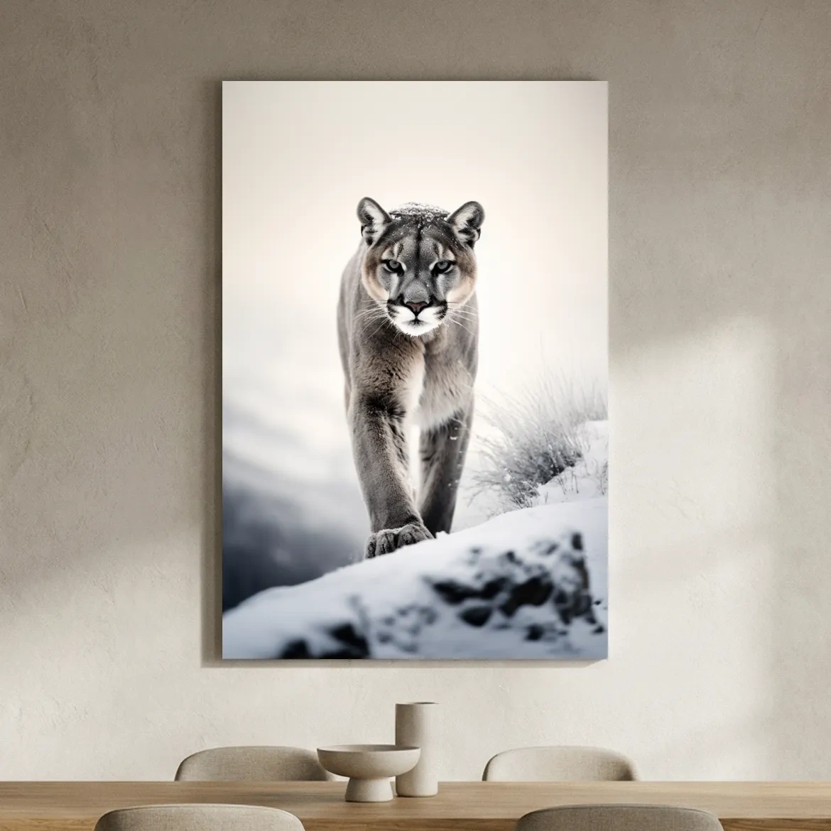 Majestic Cougar Close Up Wildlife Photography - Minimalist Winter Wall Art