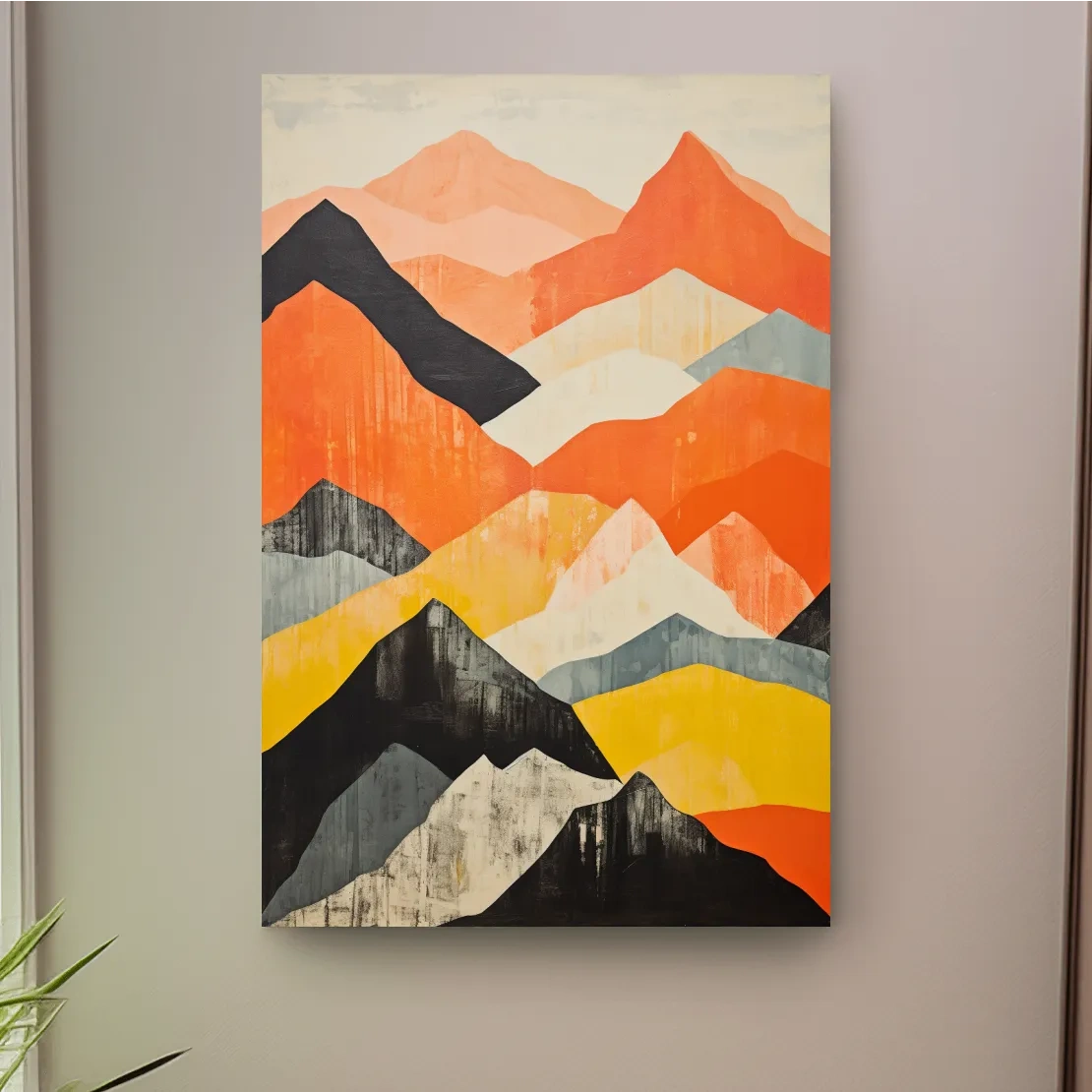 Textured pattern painting of mountain shapes