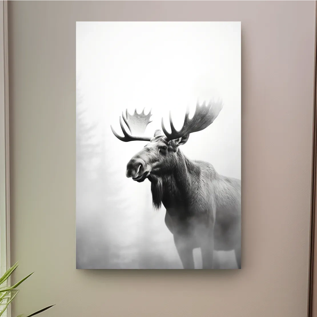 High contrast black and white photograph art of a large moose
