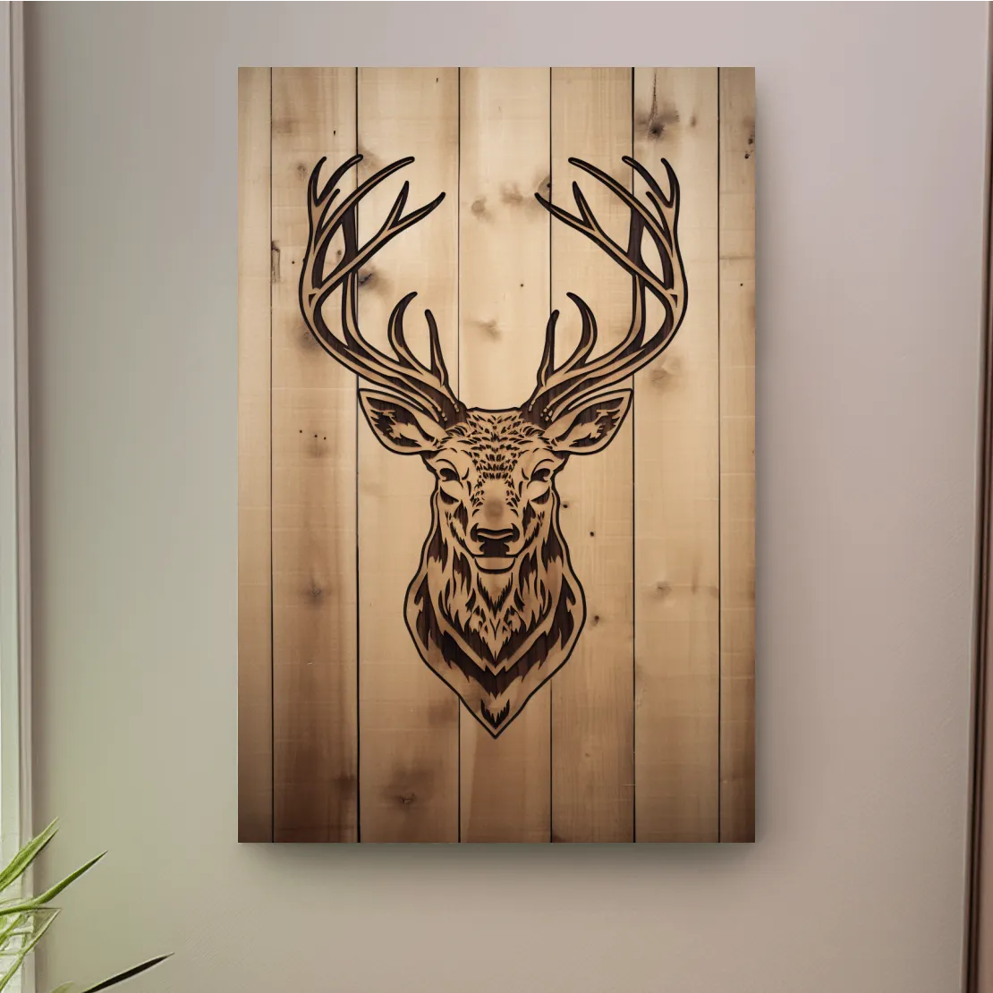 Wood engraving art of a deer head