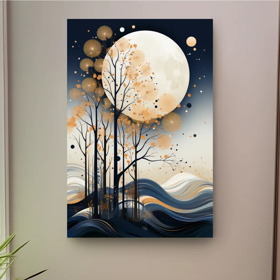 Elegant illustration of a forest under the night sky