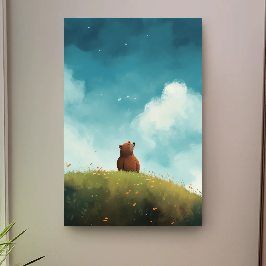 Illustation of a cute bear gazing into the sky
