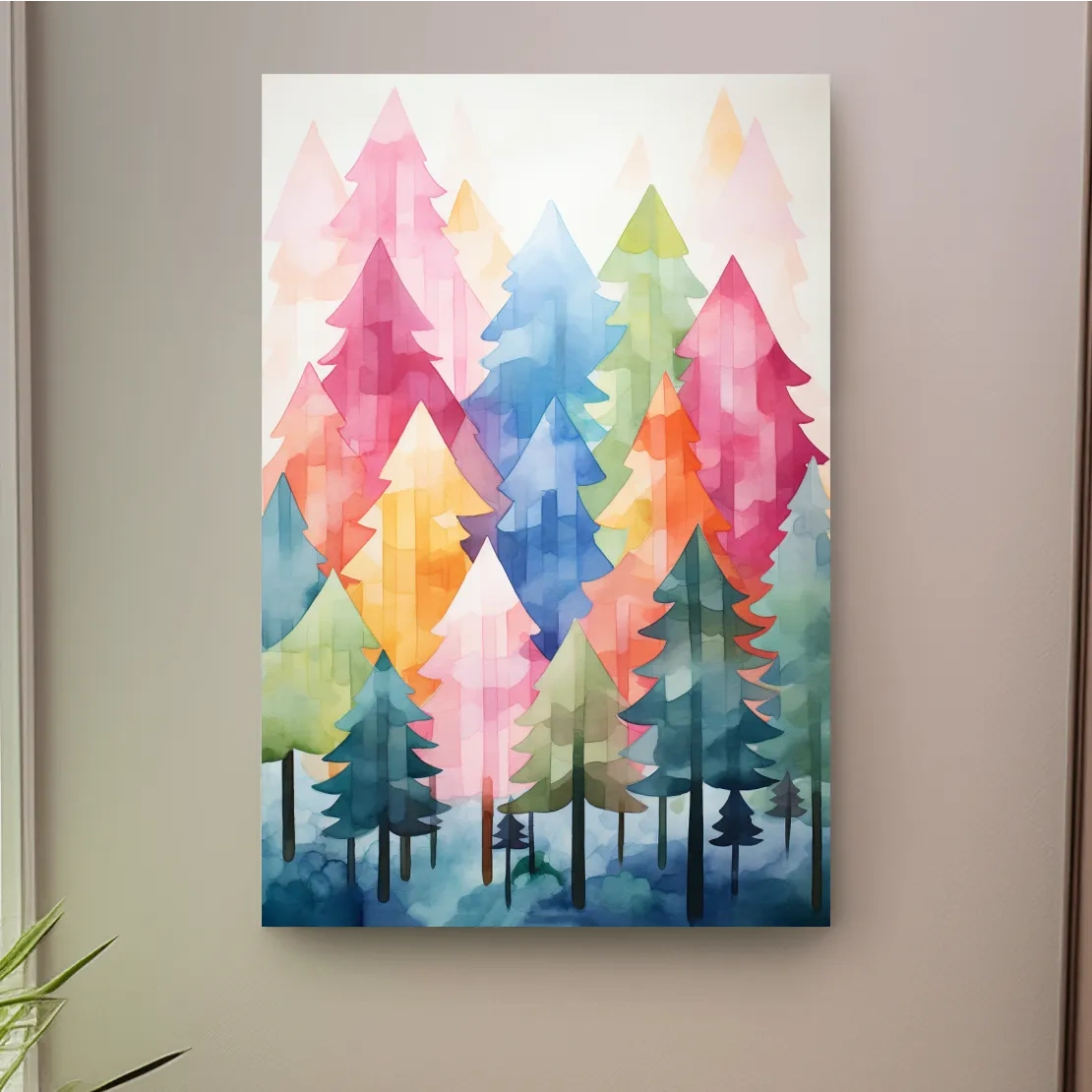 Watercolour painting art, a colorful dreamy forest