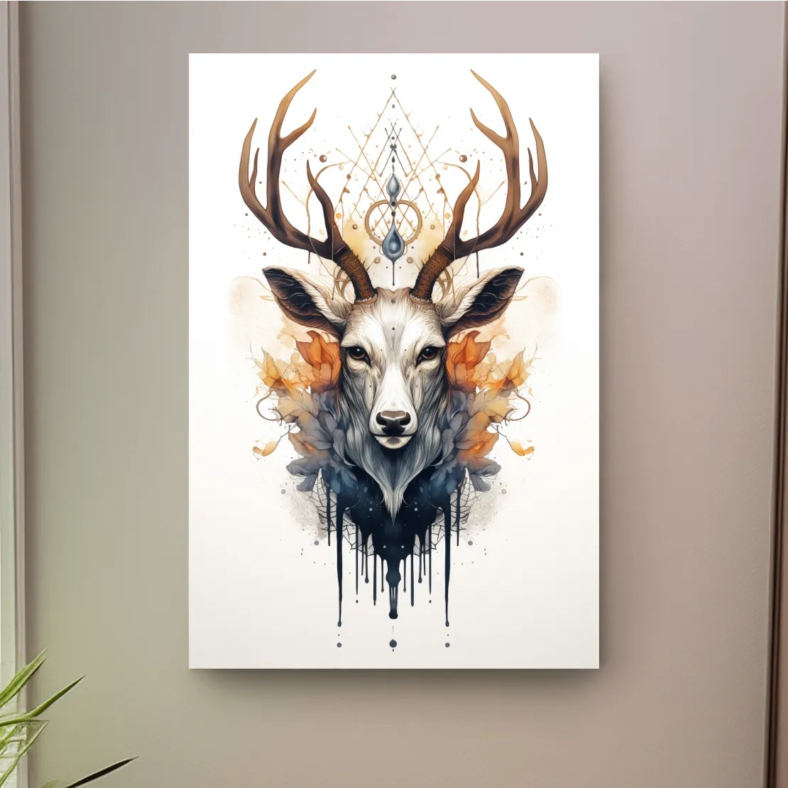 Ornate tribal style illustration of deer head with flowers